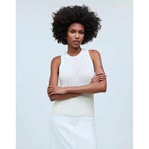 Madewell Crochet-Knit Crewneck Sweater Tank in Bright Ivory